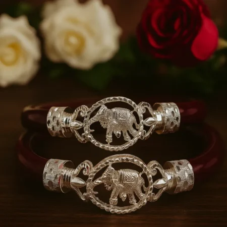 The Velvet Box 925 Silver Maroon Elephant Pola Bangle – Elegant Traditional Jewelry