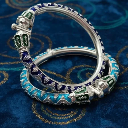 Meenakari Silver-Finish Designer Bala Pair for Women