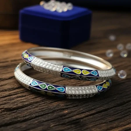 Silver Shine Meenakari Fusion Designer Bala – 925 Sterling Silver Bangles for Women