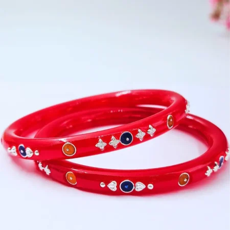 The Velvet Box 925 Sterling Silver Red Pola Bangle – Traditional Dual Silver-Tone Filigree Design | Wholesale & Bulk Orders