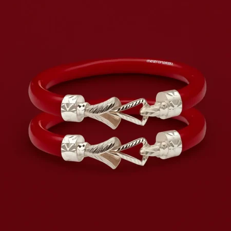 The Velvet Box Wholesale – Classic Red Bangle Pair with Silver Hook Lock Design