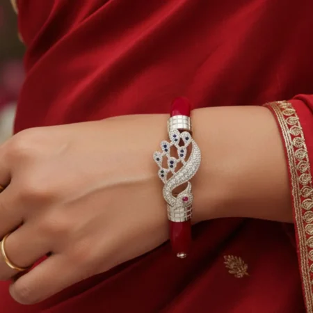 The Velvet Box Maroon Pola Peacock Design Bracelet | Traditional Mayuri Style Bangle | Festive Wear
