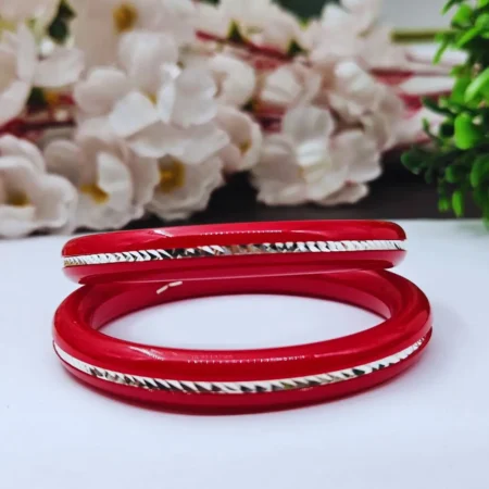 The Velvet Box Wholesale 925 Sterling Silver Pola Plain Design Maroon Bangles (Pair)
