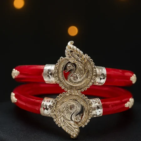 The Velvet Box Maroon Pola Double Peacock Design Bracelet | Traditional Mayuri Style Ethnic Bangle for Women