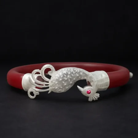 The Velvet Box Maroon Single Pola Peacock Design Item – Elegant Handmade Decorative Piece