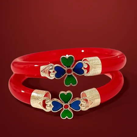 The Velvet Box Wholesale Floral 925 Sterling Silver Pola Bangle – Red Enamel Finish