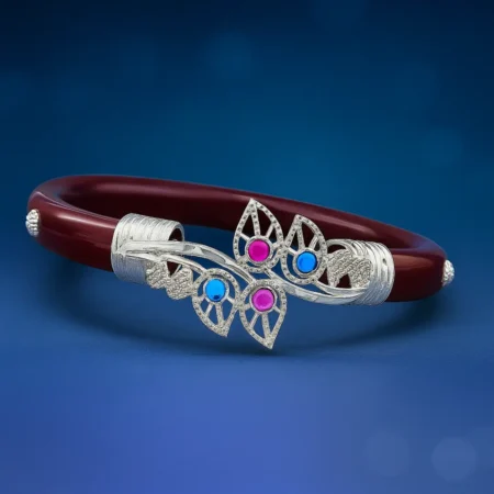 The Velvet Box Maroon Pola Leaf Design Bracelet | Traditional Stone Studded Ethnic Bangle for Women