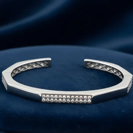 Elegant Silver-Finish Hexagonal Kada with Sparkling Accents
