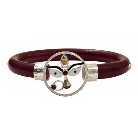 Maroon Lac Bangle Bracelet with Goddess Face Silver Clasp