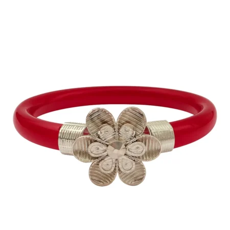 The Velvet Box Maroon Pola Floral Bracelet | Traditional Single Flower Design Bangle for Women