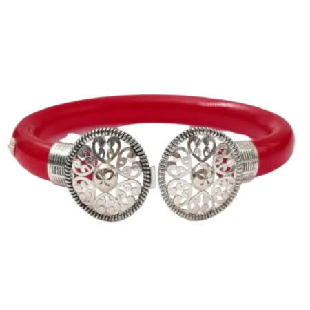 The Velvet Box Red Pola Bangle – Traditional Dual Silver-Tone Filigree Design | Wholesale & Bulk Orders