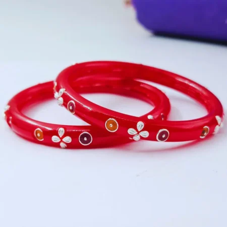 The Velvet Box 925 Sterling Silver Red Pola Bangle – Traditional Dual Silver-Tone Filigree Design | Wholesale & Bulk Orders