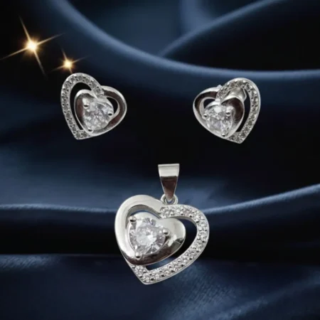 925 Sterling Silver Double Heart Pendant & Stud Earrings Set | Elegant Sparkling Love Jewelry for Women