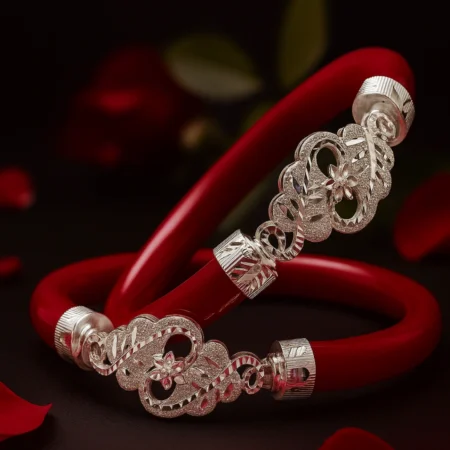 Classic Red Silver Pola Bangle with Floral Filigree Design | Handcrafted Traditional Jewelry