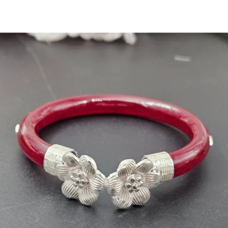 Elegant Red Silver Pola Bangle with Floral End Design | Handcrafted Traditional Jewelry