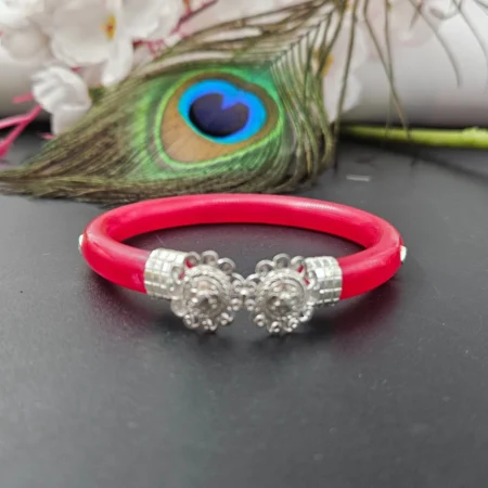 Traditional Red Silver Pola Bangle with Spiral Filigree Center Design | Handcrafted Ethnic Jewelry