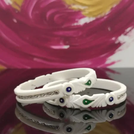 925 Sterling Silver Traditional White Shankha Pola Bangles for Women