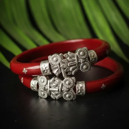 925 Sterling Silver Red Pola Bangles for Women | Traditional Bengali Bridal Design | Hallmarked Silver Jewelry
