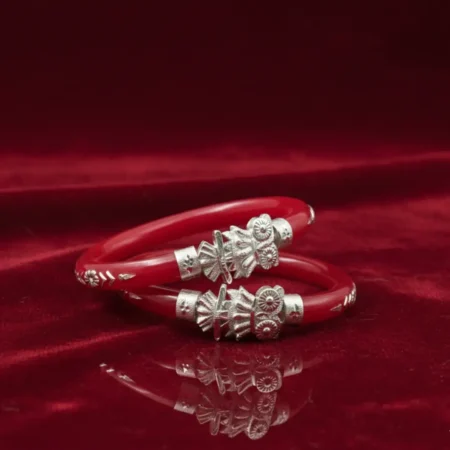 925 Sterling Silver Red Pola Bangles for Women | The VelvetBox