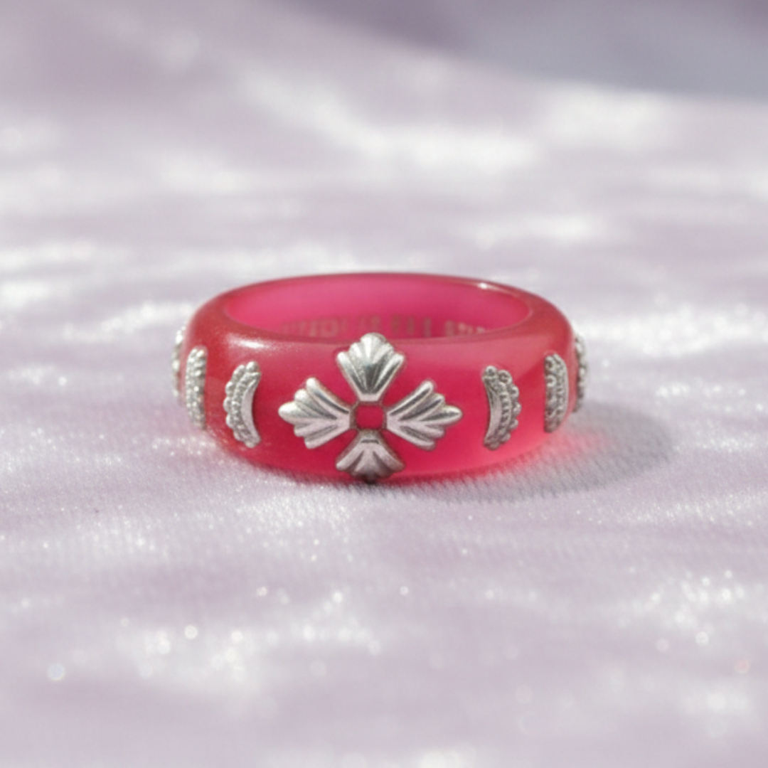 Silver Floral Pola Ring with 925 sterling silver design and traditional ethnic jewelry style by The VelvetBox