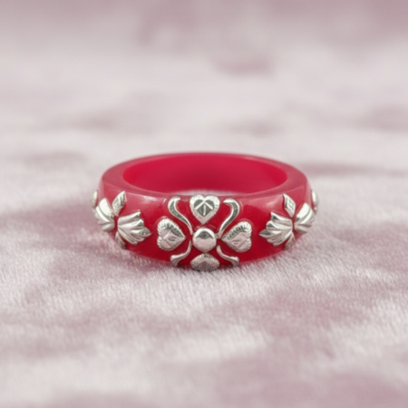 Premium Heart Floral Silver Pola Ring - Designer Ethnic Jewelry