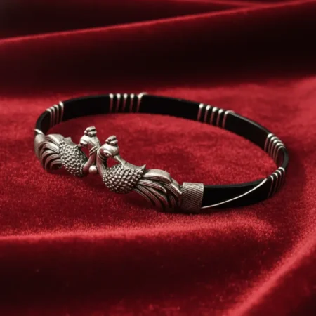 Antique Twin Peacock Bangle in 92.5% oxidized silver Noya design by The VelvetBox.