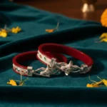 Premium Maroon Silver Foil Pola Bangle with floral enamel and 92.5% silver by The VelvetBox.