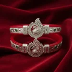 Royal Swan Silver Pola Bangle with 92.5% silver Meenakari work and traditional designer ethnic Kada by The VelvetBox.