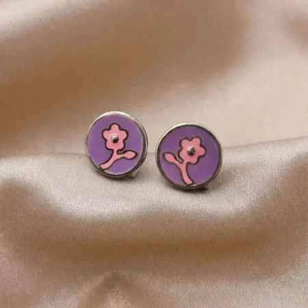 Floral Enamel Stud Earrings in Pure 925 Silver | The Velvet Box