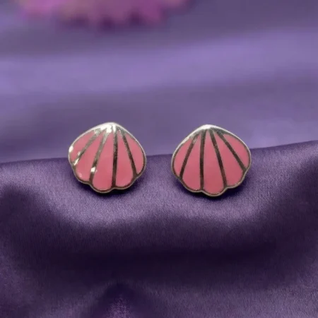 Pink Seashell Enamel Stud Earrings in 925 Silver | The Velvet Box