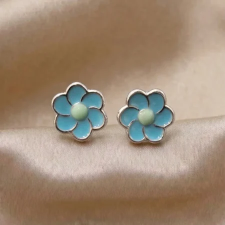 Blue Flower Enamel Stud Earrings in 925 Silver | The Velvet Box