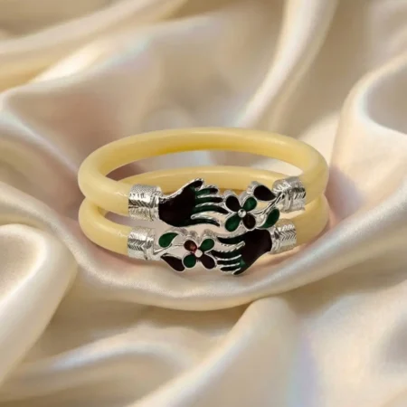 Elegant 925 Silver Pola Bangle with Floral Meenakari Work - BIS Hallmarked Jewelry for Women and Girls