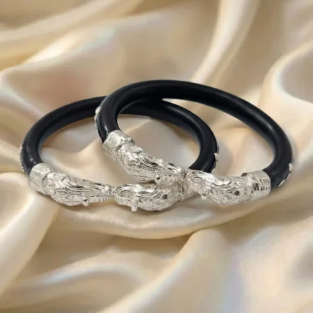 Authentic 925 Silver Elephant Face Pola Bangle - Black Finish BIS Hallmarked Jewelry for Women and Girls