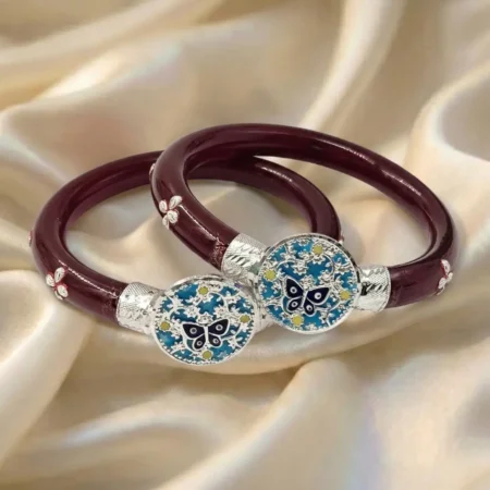 Elegant 925 Silver Blue Butterfly Pola Bangle - Meenakari Work BIS Hallmarked Jewelry for Women and Girls