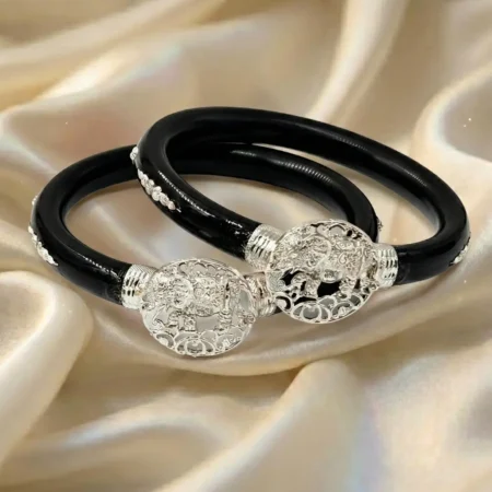 Exquisite 925 Silver Elephant Filigree Pola Bangle - Black Finish BIS Hallmarked Jewelry for Women and Girls