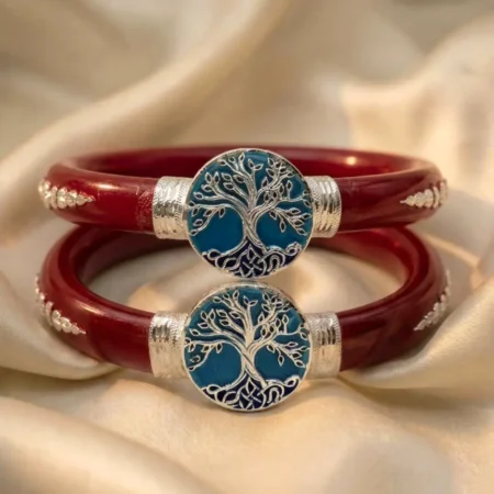 Vibrant 925 Silver Tree of Life Pola Bangle - Red Finish BIS Hallmarked Jewelry for Women and Girls