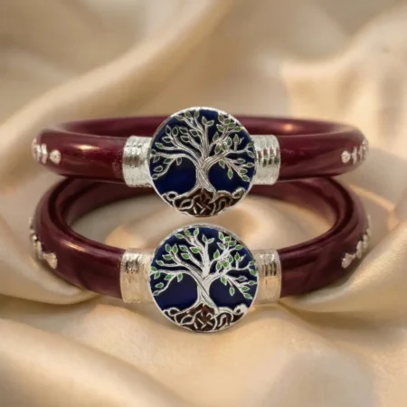 Classic 925 Silver Tree of Life Pola Bangle - Maroon Finish BIS Hallmarked Jewelry for Women and Girls