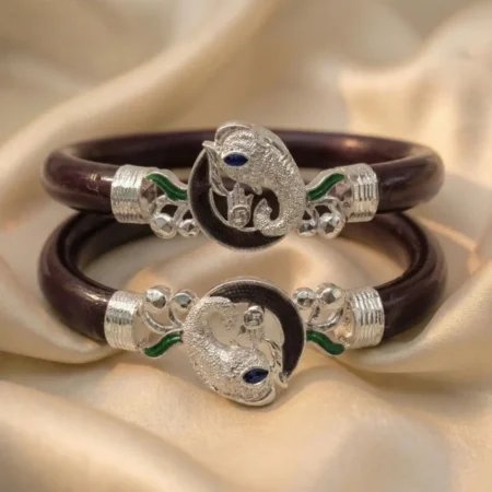 Majestic 925 Silver Fish Motif Pola Bangle - Maroon Meenakari BIS Hallmarked Jewelry for Women and Girls