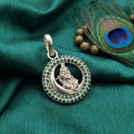 925 Silver Emerald Moon Krishna Pendant