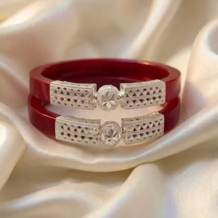 Authentic 925 Silver Red Fish Motif Pola Bangle - Handcrafted Meenakari BIS Hallmarked Jewelry for Women