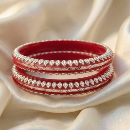 Authentic 925 Silver Pola Bangle for Women – BIS Hallmarked Designer Red Pola with Silver Work