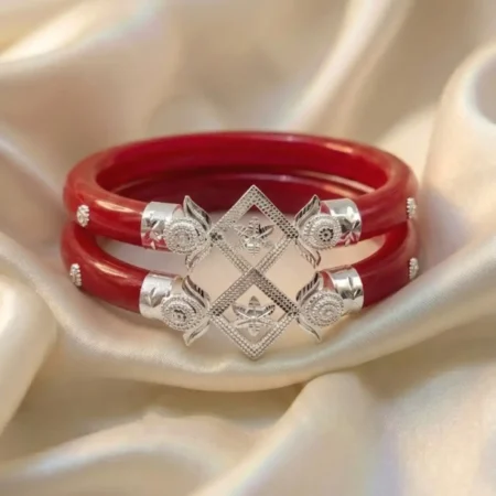 925 Silver Geometric Pola Bangle for Women – BIS Hallmarked Square Mesh & Star Designer Red Pola Bangle
