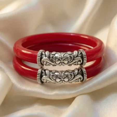 Traditional 925 Silver Red Pola Bangles for Women | BIS Hallmarked Certified