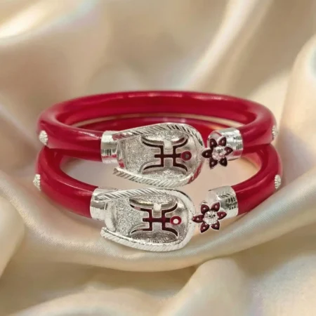 Premium 925 Silver Red Mukh Pola Bangles for Women | BIS Hallmarked Certified