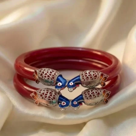 Elegant 925 Silver Peacock Mukh Pola Bangles | BIS Hallmarked Certified