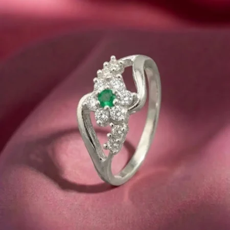 Central Green Stone Floral 925 Sterling Silver Ring for Women and Girls - BIS Hallmarked