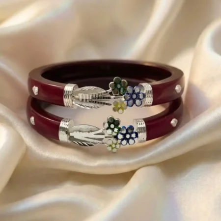 Exquisite 925 Silver Floral Pola Bangle for Women and Girls - BIS Hallmarked Silver Jewelry by The Velvet Box