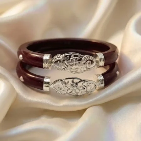 Traditional 925 Silver Engraved Flower Pola Bangle for Women