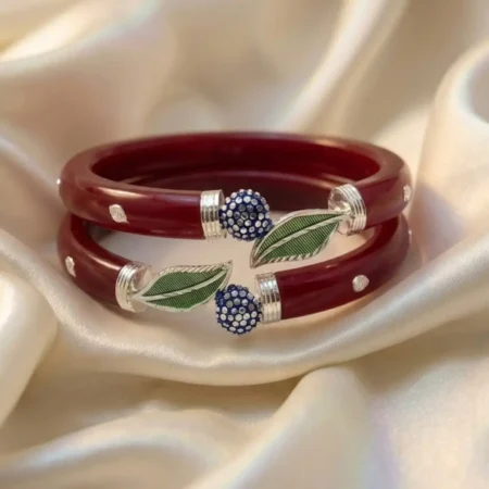 925 Silver Leaf Design Pola Bangle for Women and Girls - BIS Hallmarked Silver Jewelry by The Velvet Box