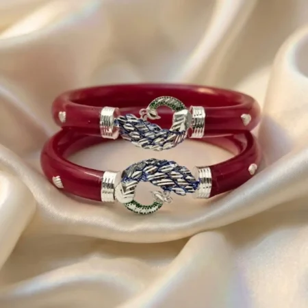 Original 925 Silver Peacock & Floral Design Pola Bangle for Women